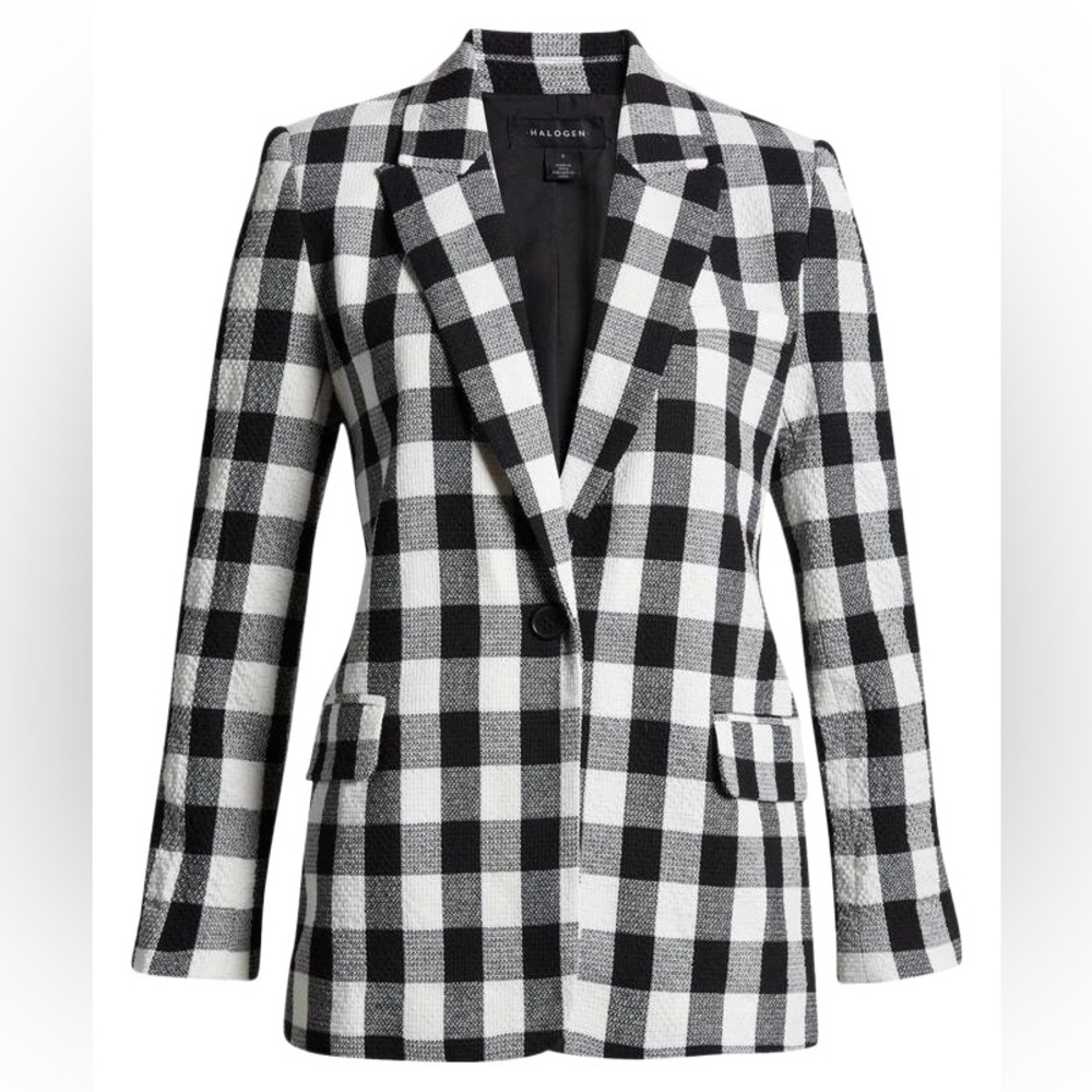 Halogen Black & White Checkered One Button Blazer Jacket - Picture 1 of 15